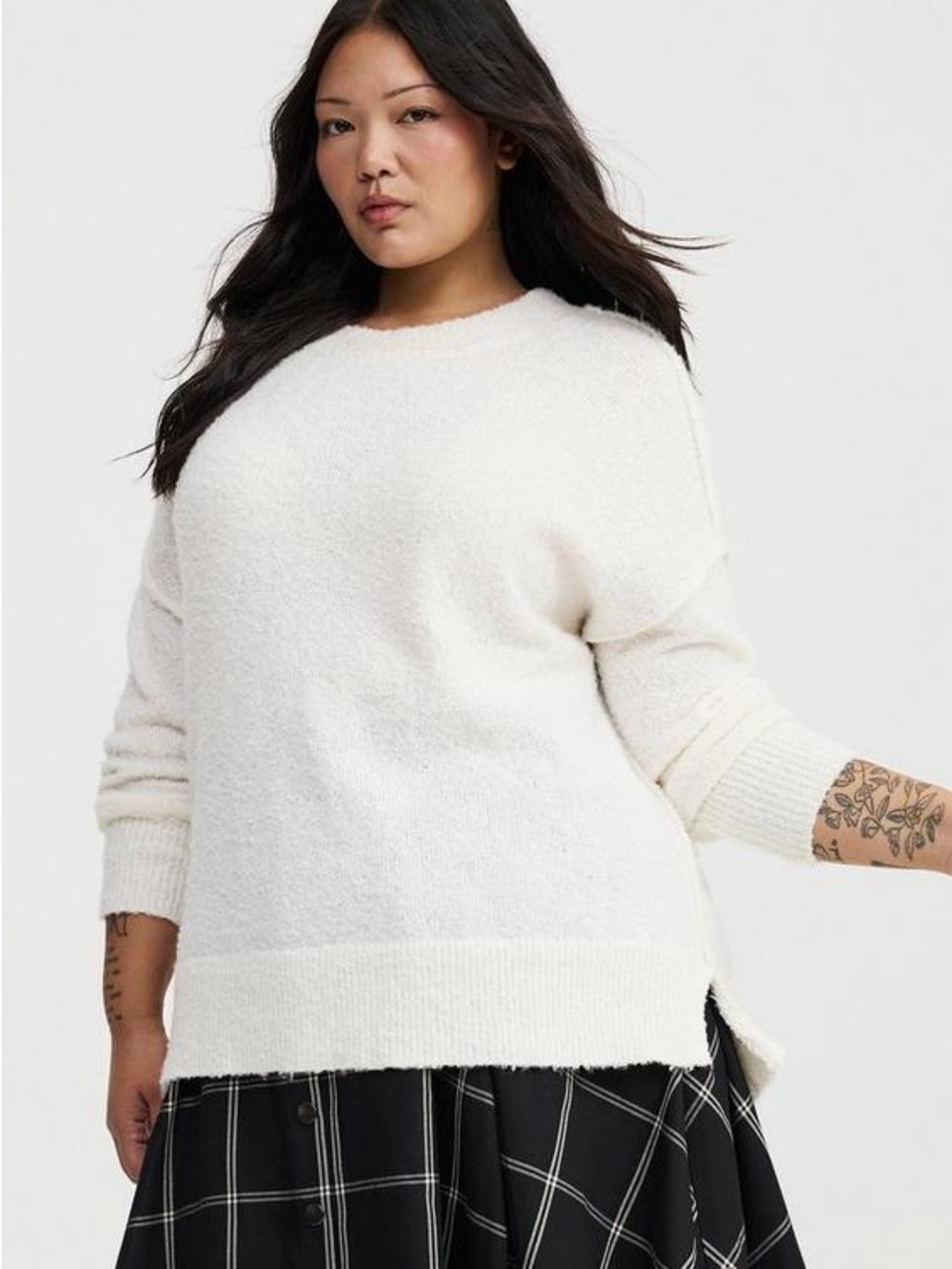 torrid Cream Textured Crewneck Sweater